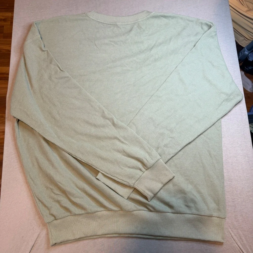 Comfrt Waffle Knit Sweatshirt Sage Green Crew Neck Long Sleeve Pullover XL